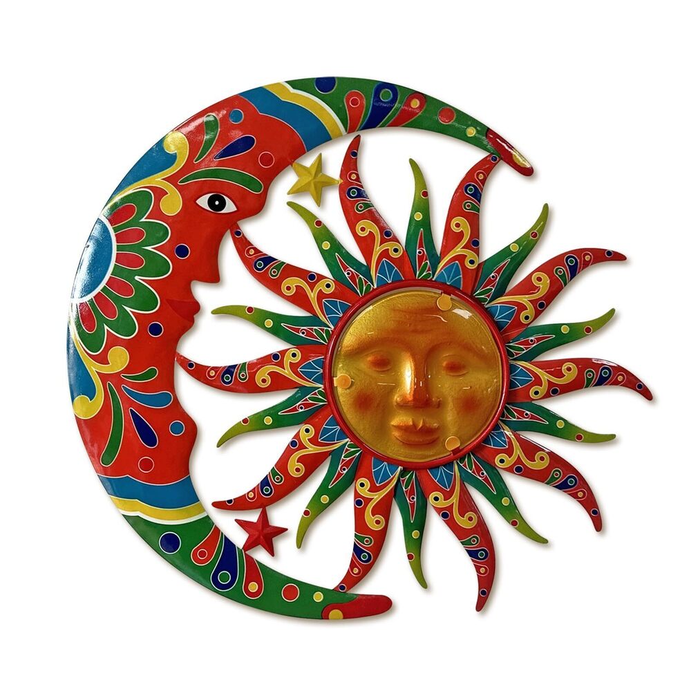 7155 Sun and Moon Wall Decorations for Outdoor, Colorufl Metal Sun Wall Art